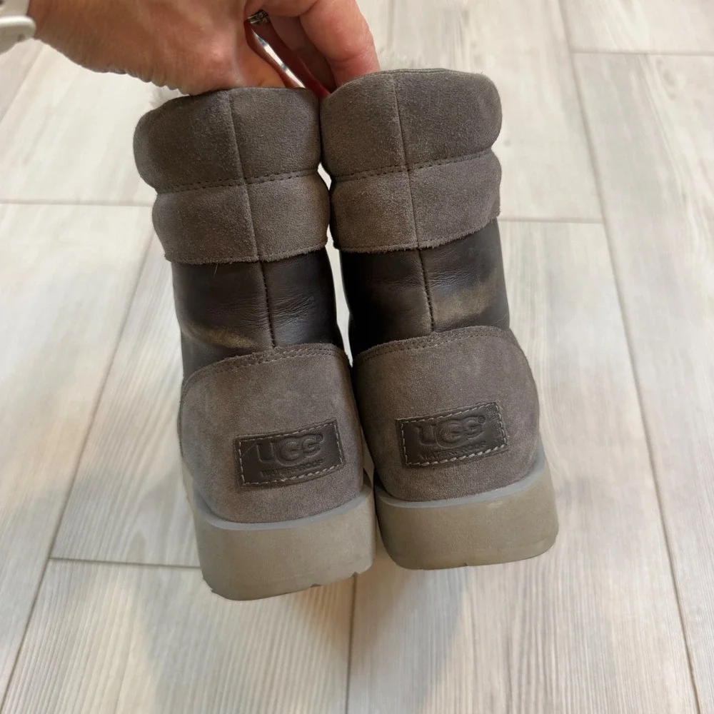 UGG Viki Waterproof Classic Boots for Woman 6 Gray Leather Suede Vibram